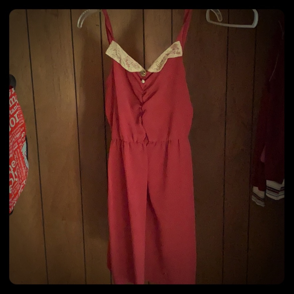 Vintage red dress with lace collar